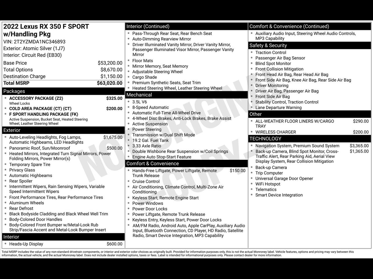 Lexus RX 350 F SPORT Performance AWD 2022
