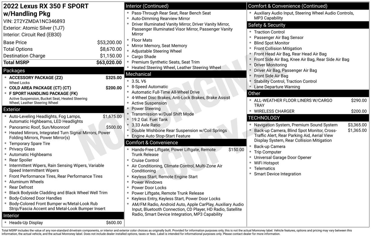 Lexus RX 350 F SPORT Performance AWD 2022