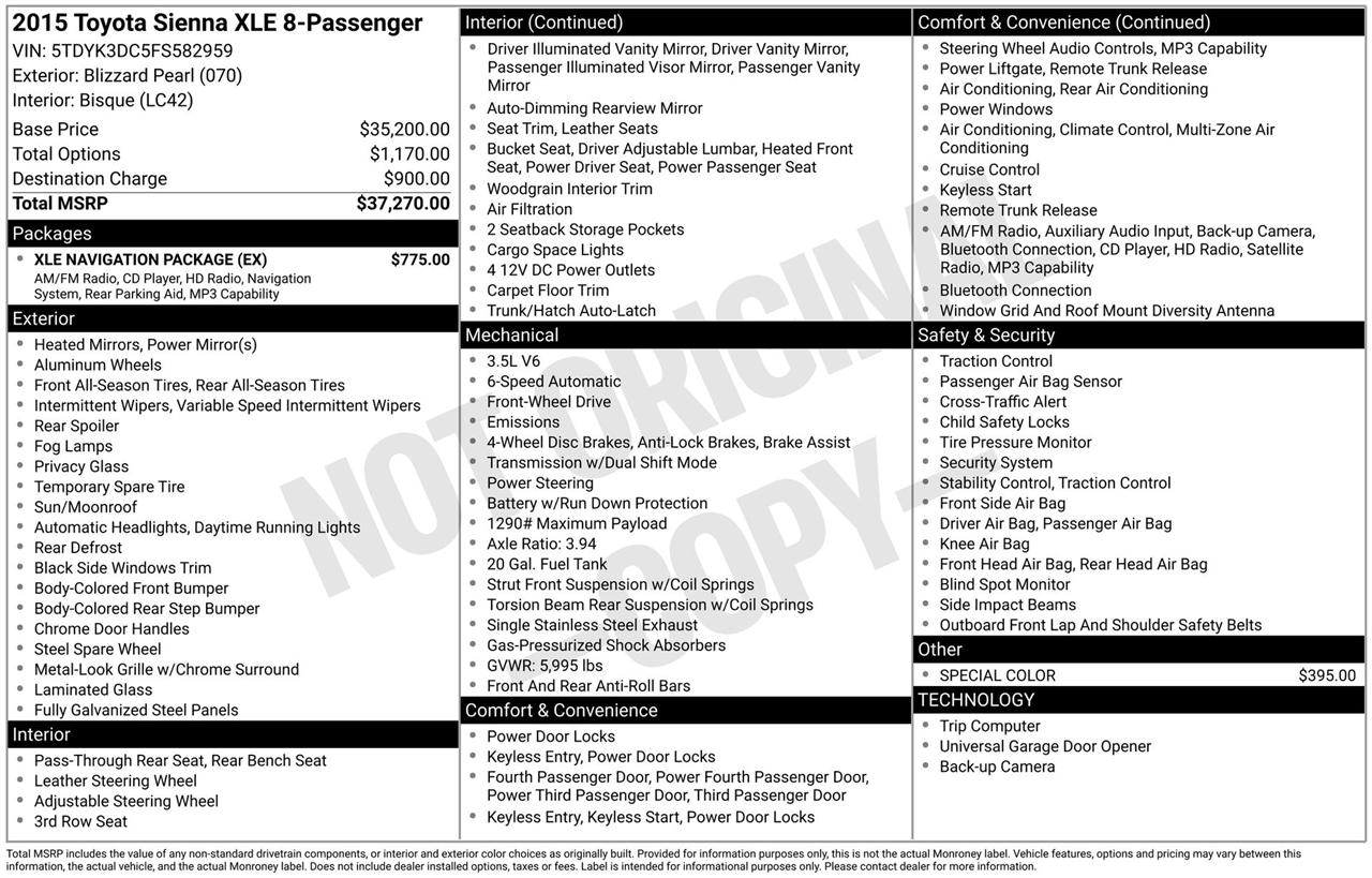 Toyota Sienna Limited FWD 7-Passsenger V6 2015
