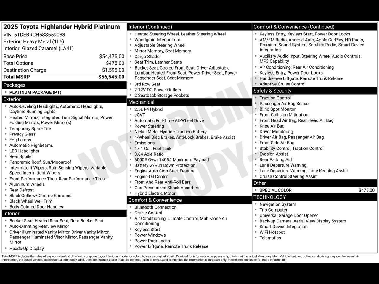 Toyota Highlander Hybrid Platinum AWD 2025