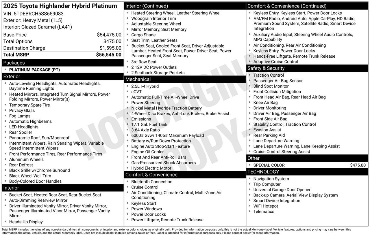 Toyota Highlander Hybrid Platinum AWD 2025