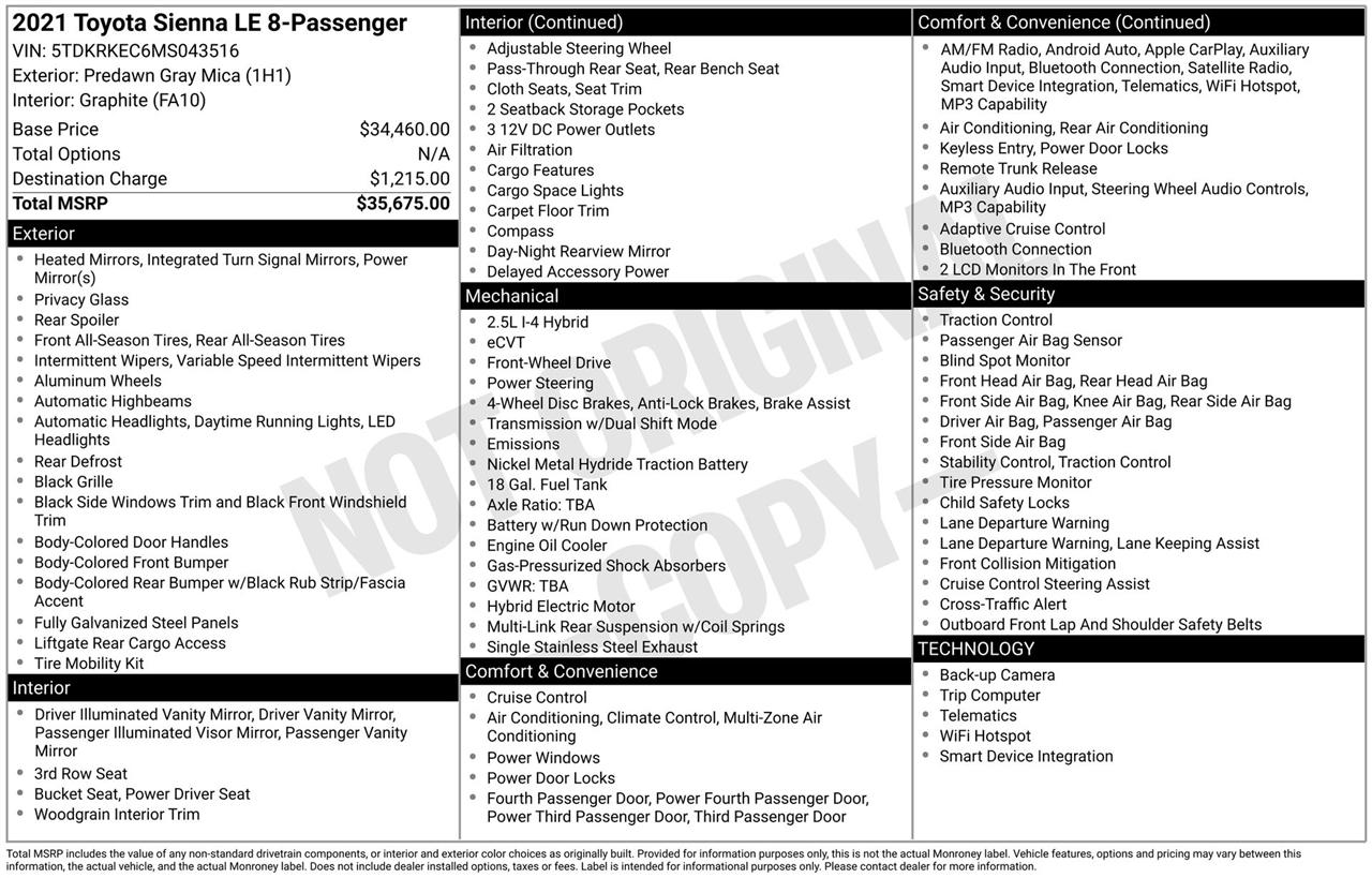 Toyota Sienna LE 8-Passenger 2021