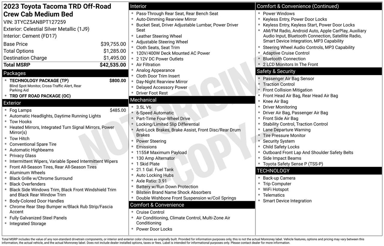 Toyota Tacoma SR5 Double Cab Long Bed V6 6AT 4WD 2023
