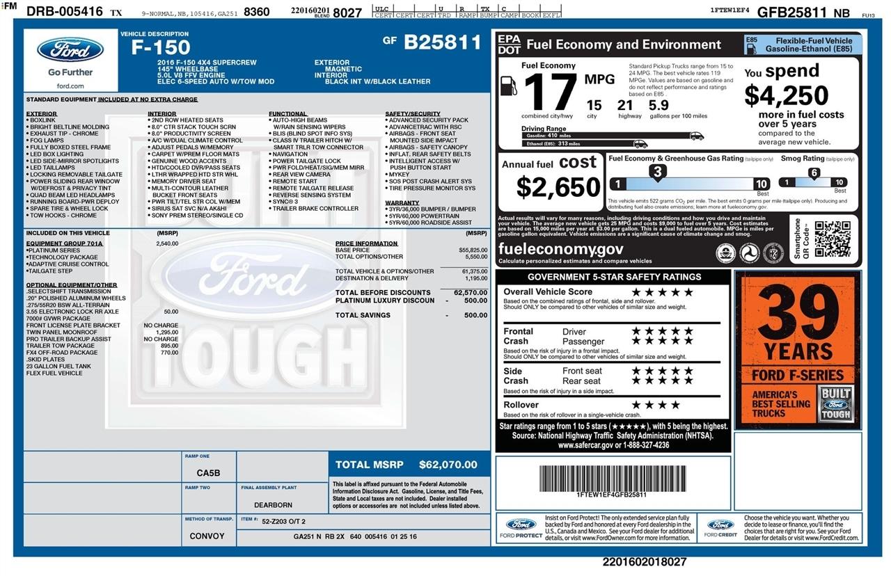 Ford F-150 Lariat SuperCrew 5.5-ft. Bed 4WD 2016