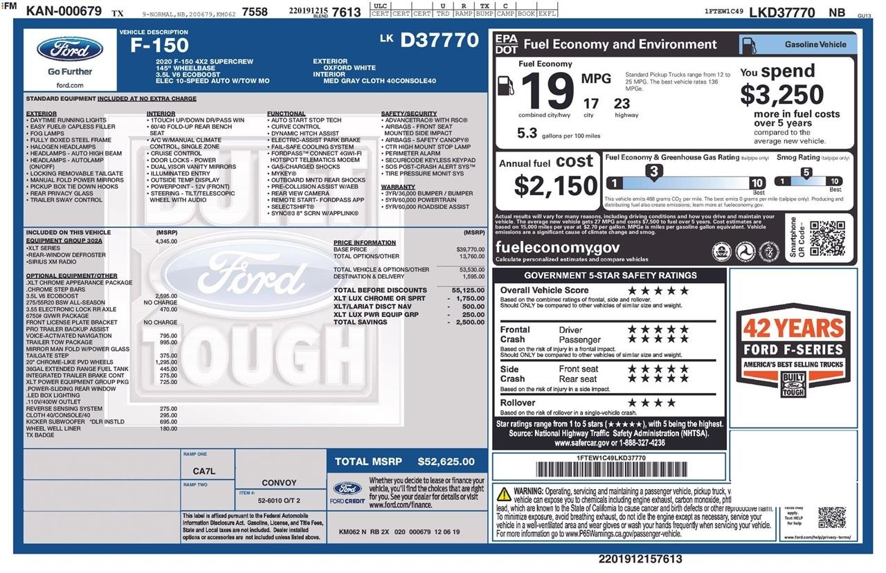 Ford F-150 XLT SuperCrew 5.5-ft. Bed 2WD 2020