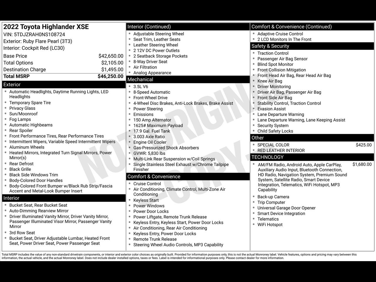 Toyota Highlander XSE FWD V6 2022