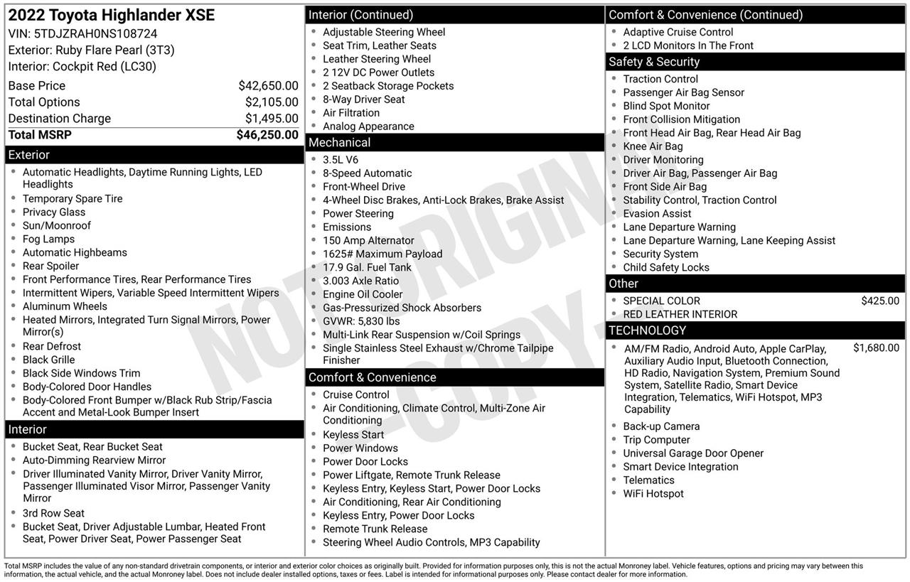 Toyota Highlander XSE FWD V6 2022