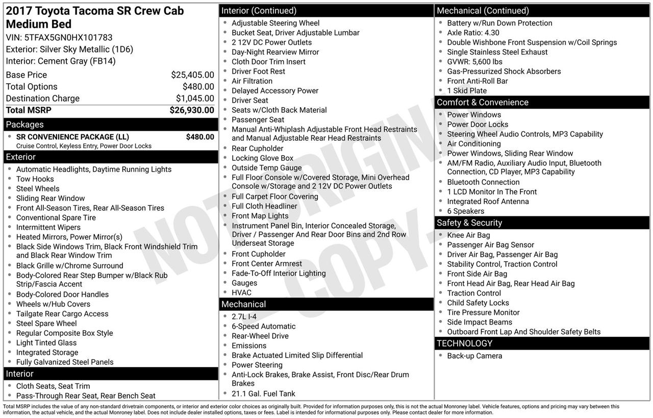 Toyota Tacoma SR5 Double Cab Long Bed I4 6AT 2WD 2017