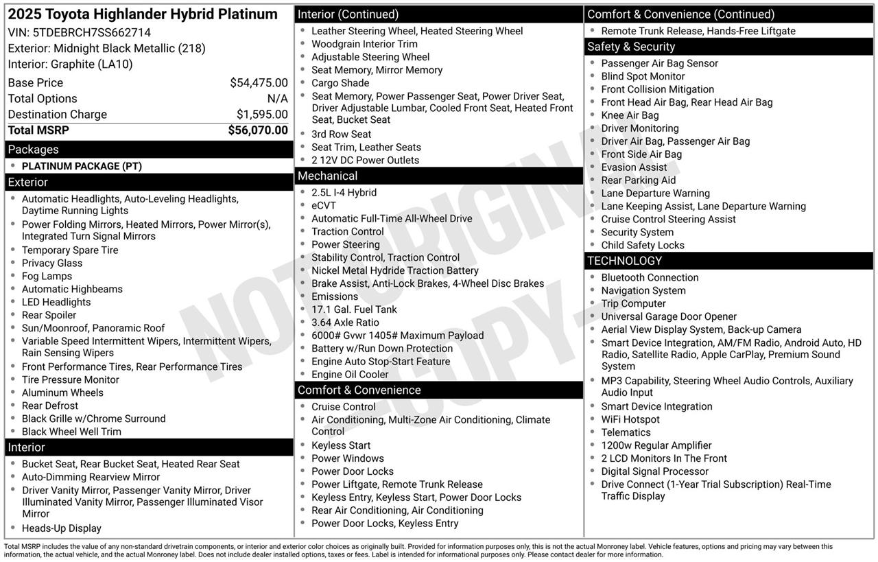 Toyota Highlander Hybrid Platinum AWD 2025