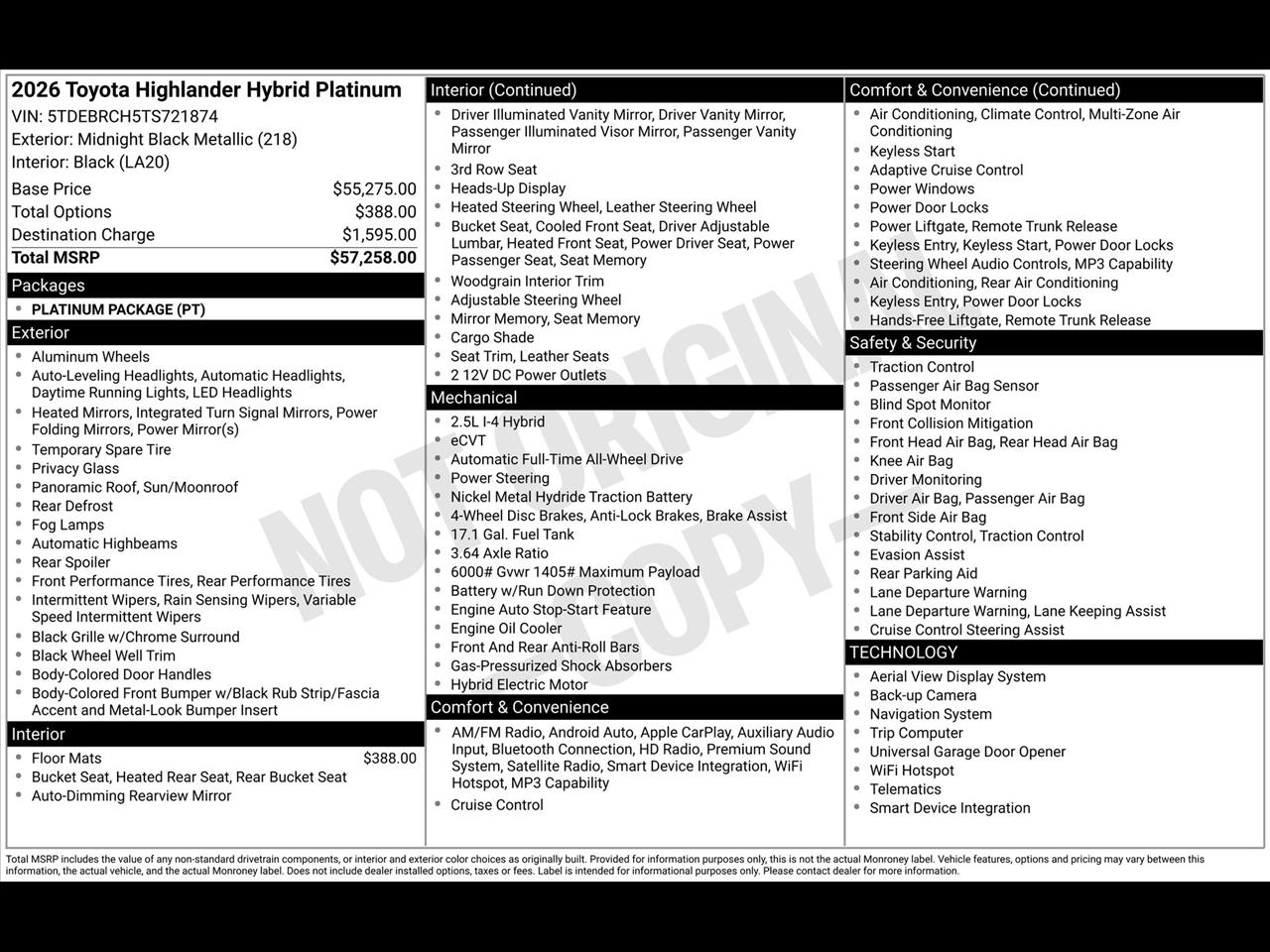 Toyota Highlander Hybrid Platinum AWD 2026