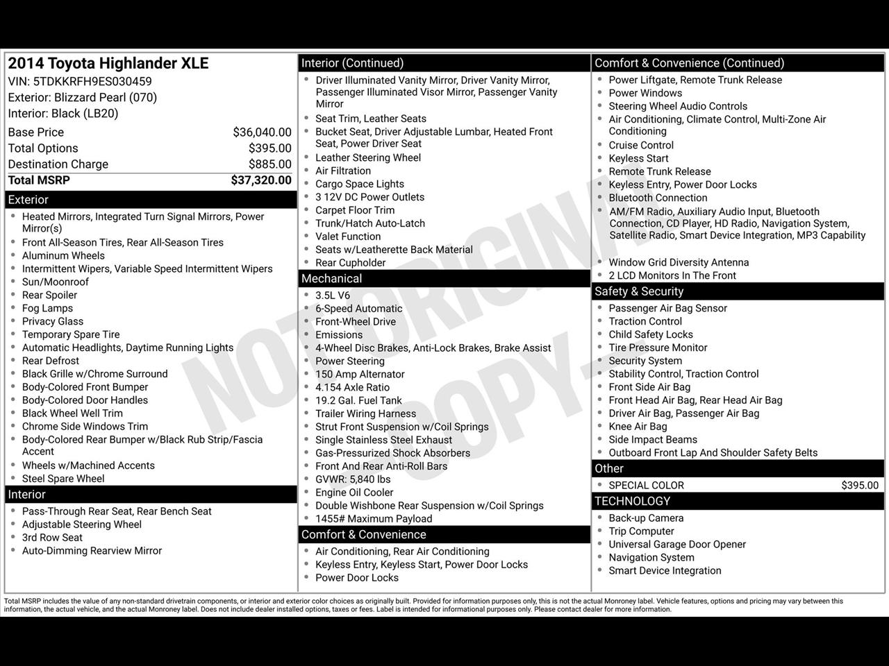 Toyota Highlander XLE FWD V6 2014