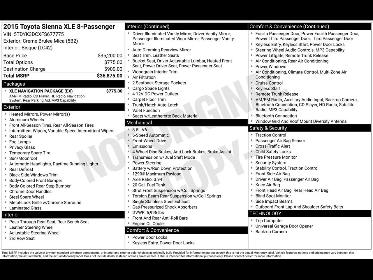 Toyota Sienna XLE FWD 8-Passenger V6 2015