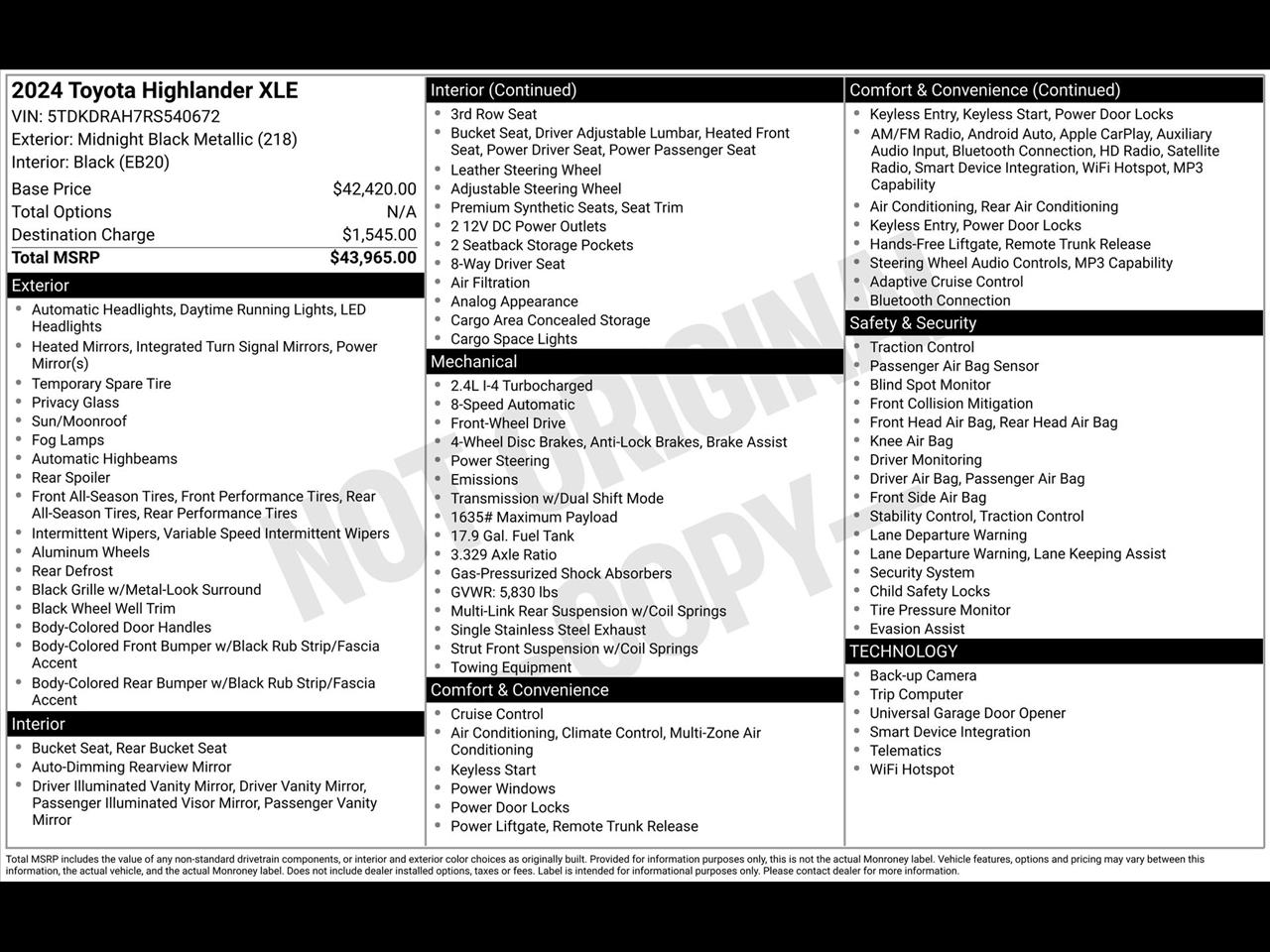 Toyota Highlander XLE 2024