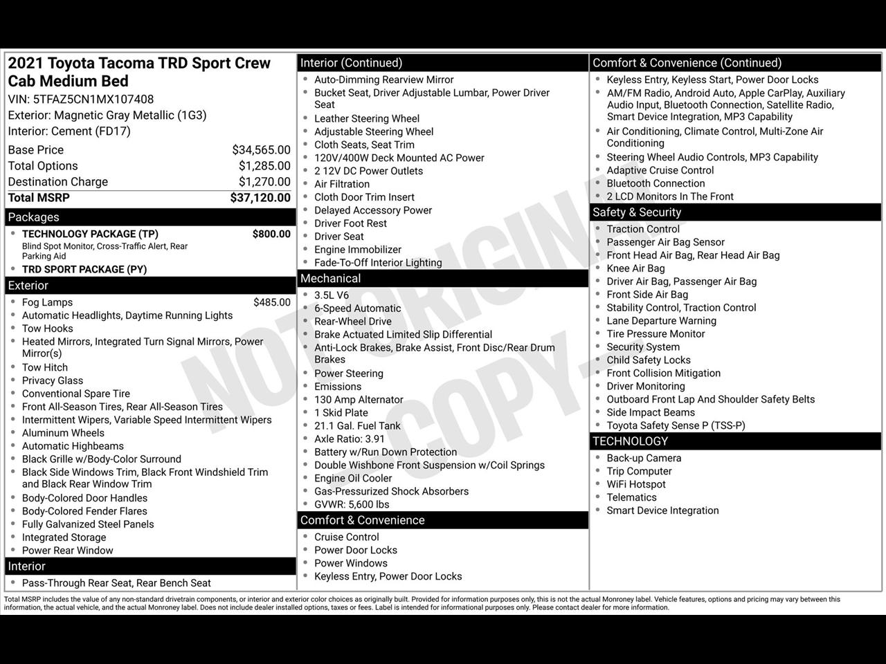 Toyota Tacoma SR5 Double Cab Long Bed V6 6AT 2WD 2021
