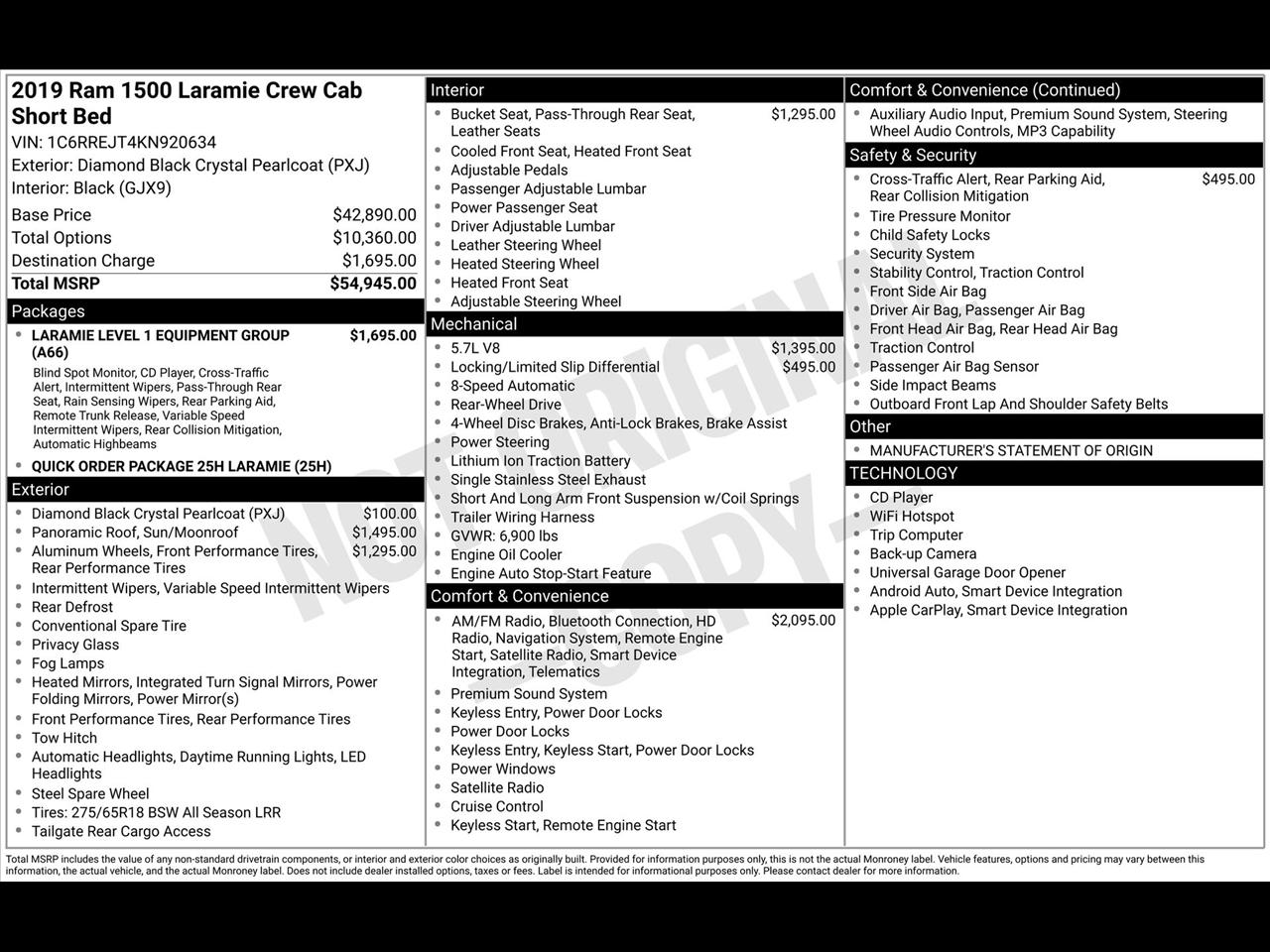 RAM 1500 Laramie Crew Cab SWB 2WD 2019