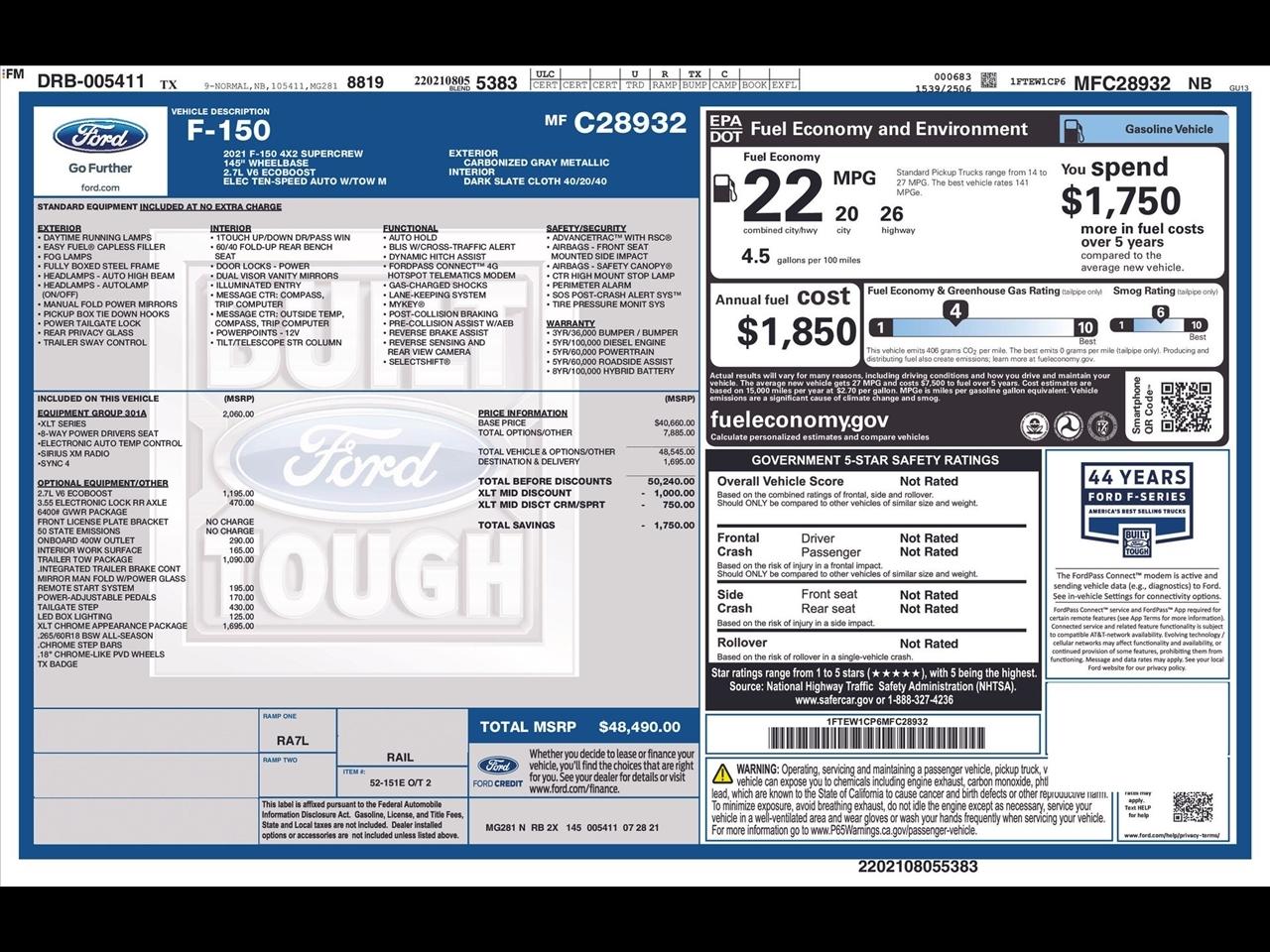 Ford F-150 XLT SuperCrew 6.5-ft. Bed 2WD 2021