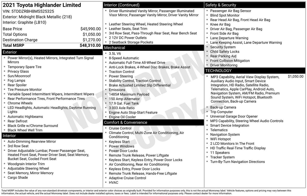 Toyota Highlander Limited AWD V6 2021