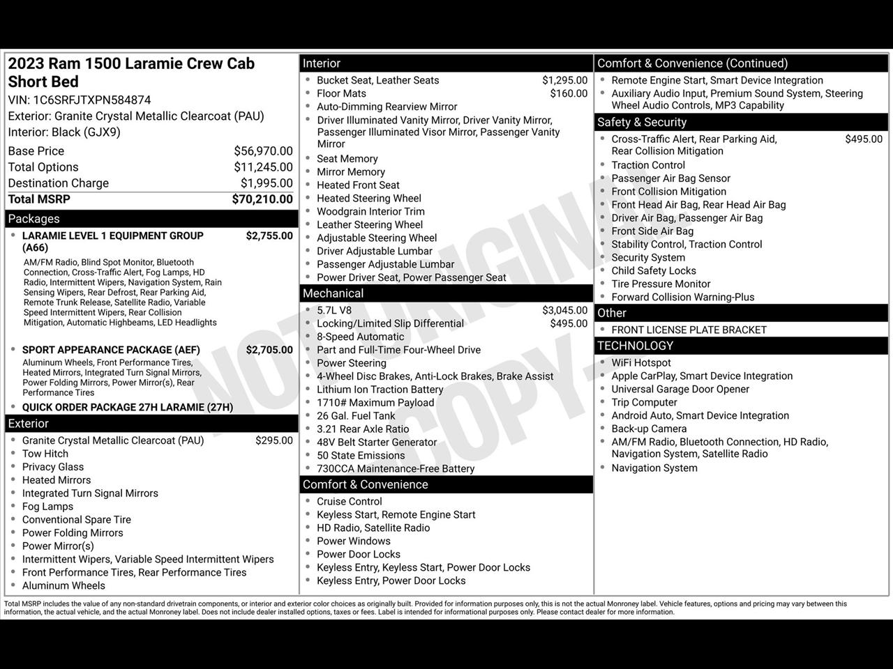 RAM 1500 Laramie Crew Cab SWB 4WD 2023