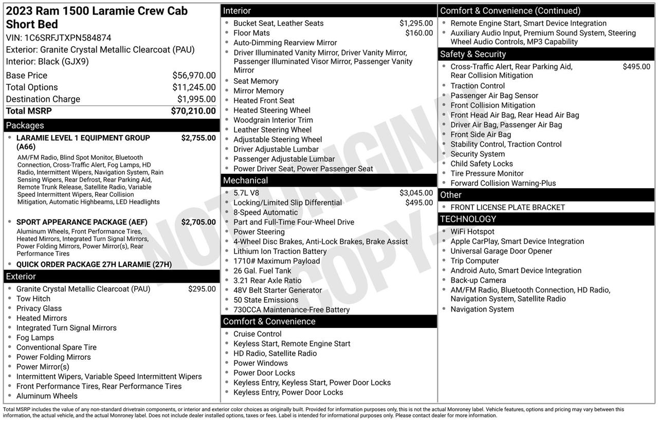 RAM 1500 Laramie Crew Cab SWB 4WD 2023