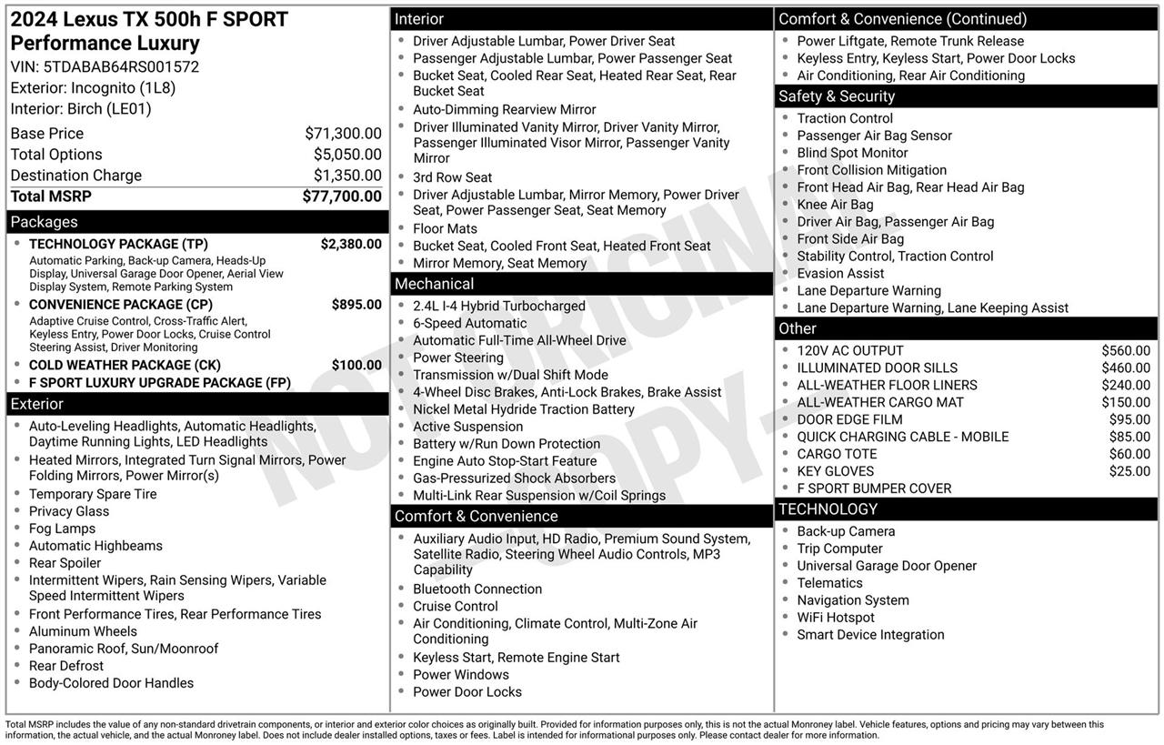Lexus TX 500h F SPORT Luxury AWD 2024