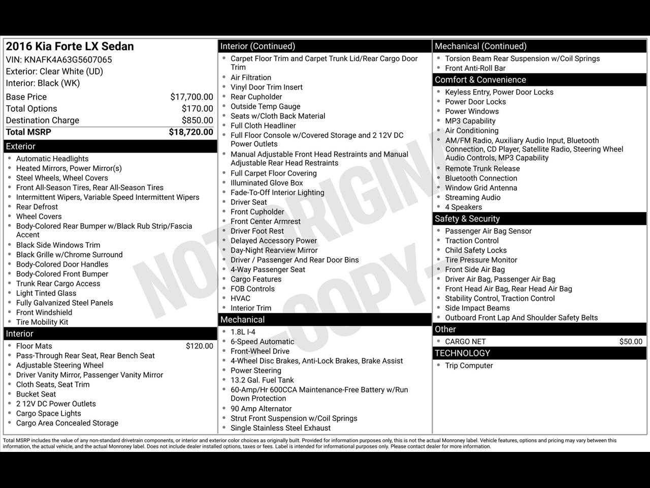 Kia Forte LX w/Popular Package 2016