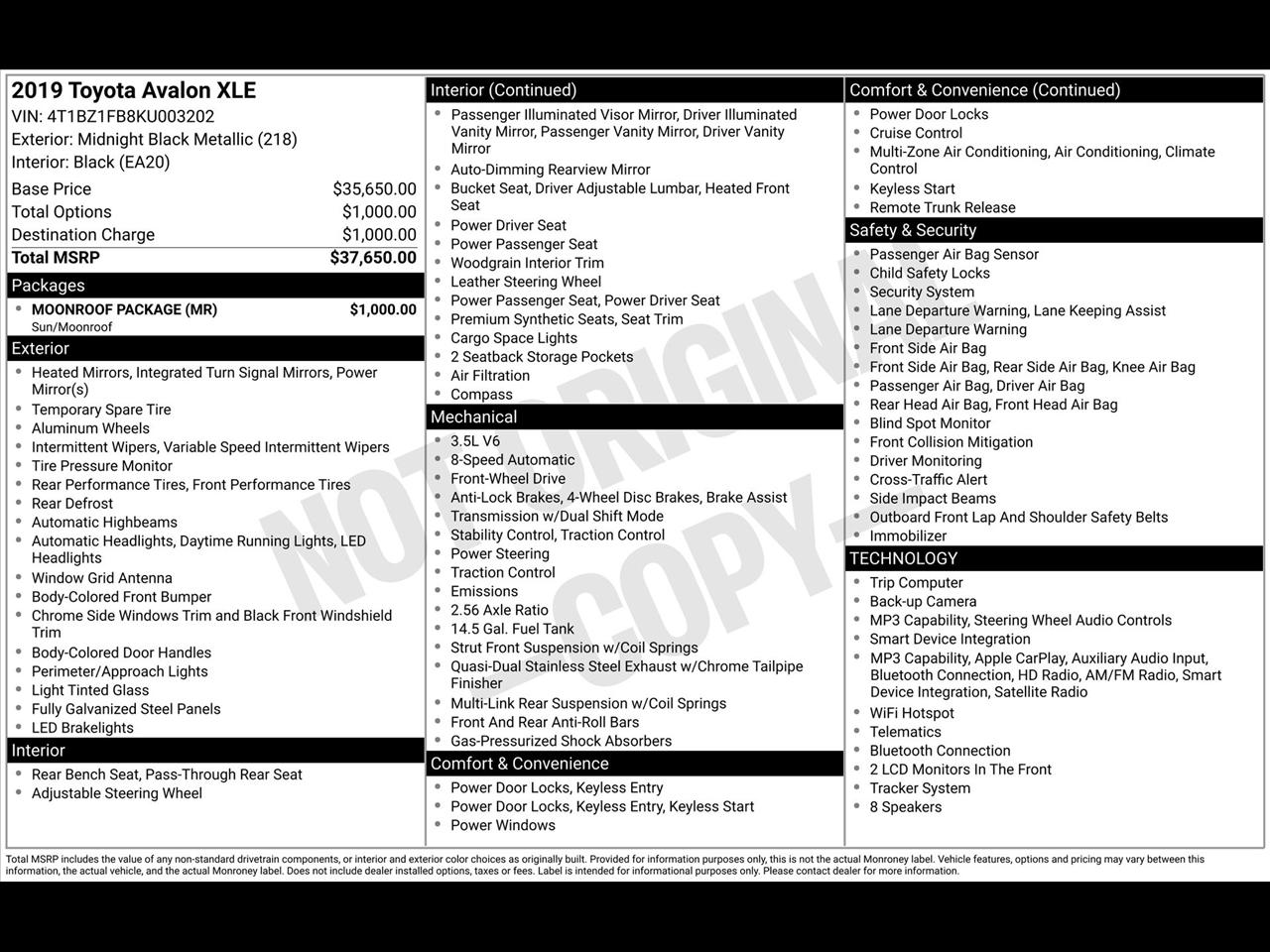Toyota Avalon XLE 2019