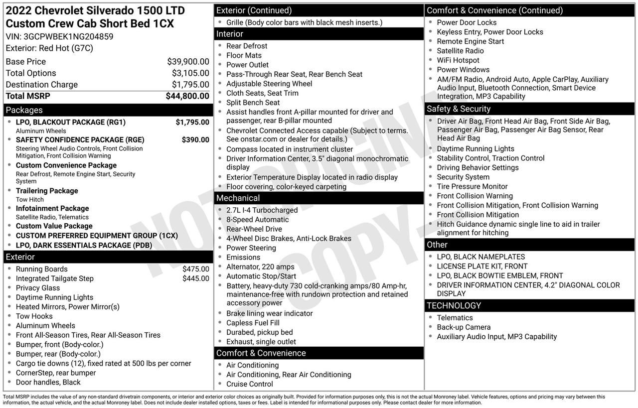 Chevrolet Silverado 1500 Limited Custom Crew Cab Short Box 2WD 2022