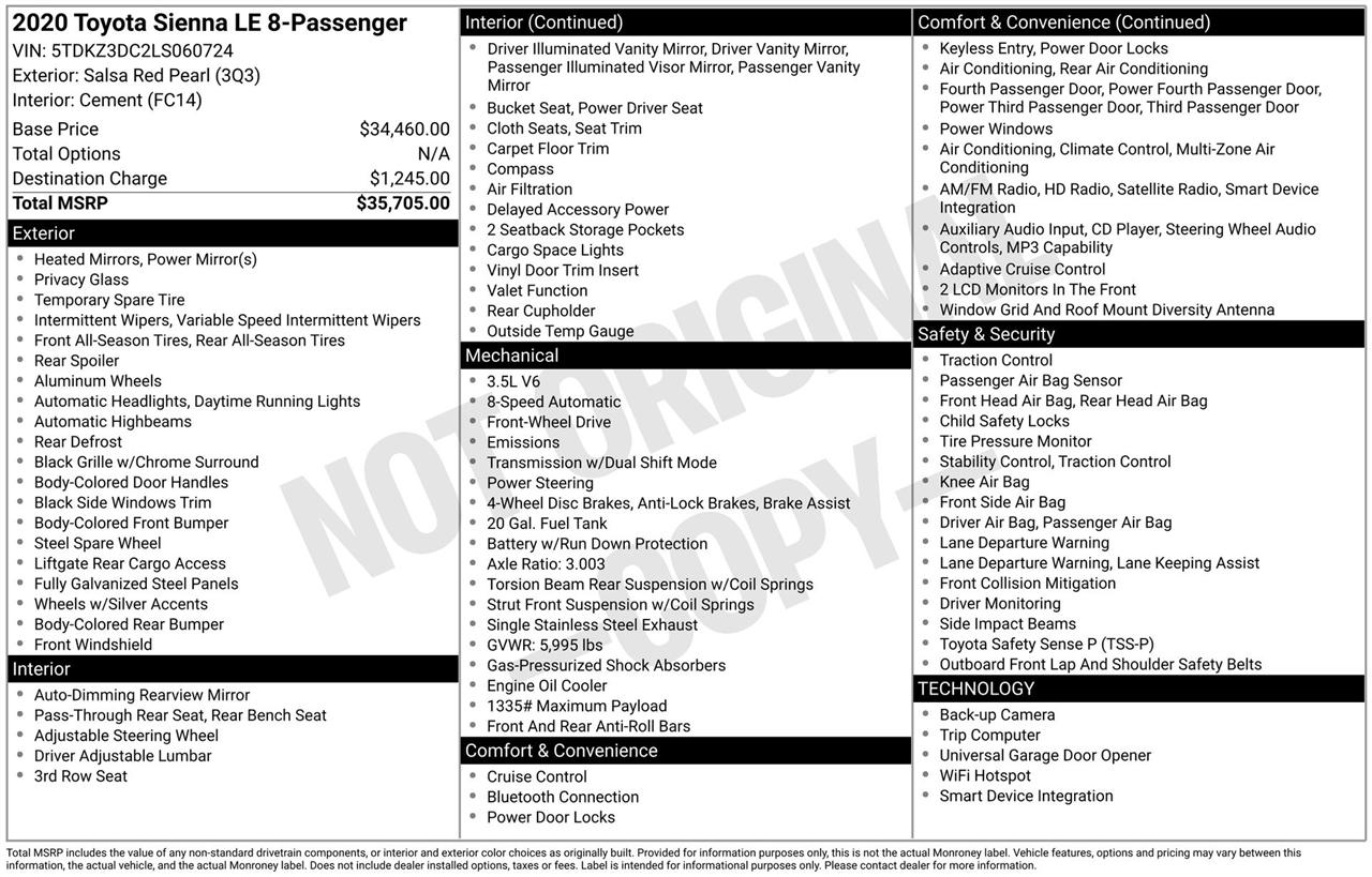 Toyota Sienna LE 8-Passenger 2020