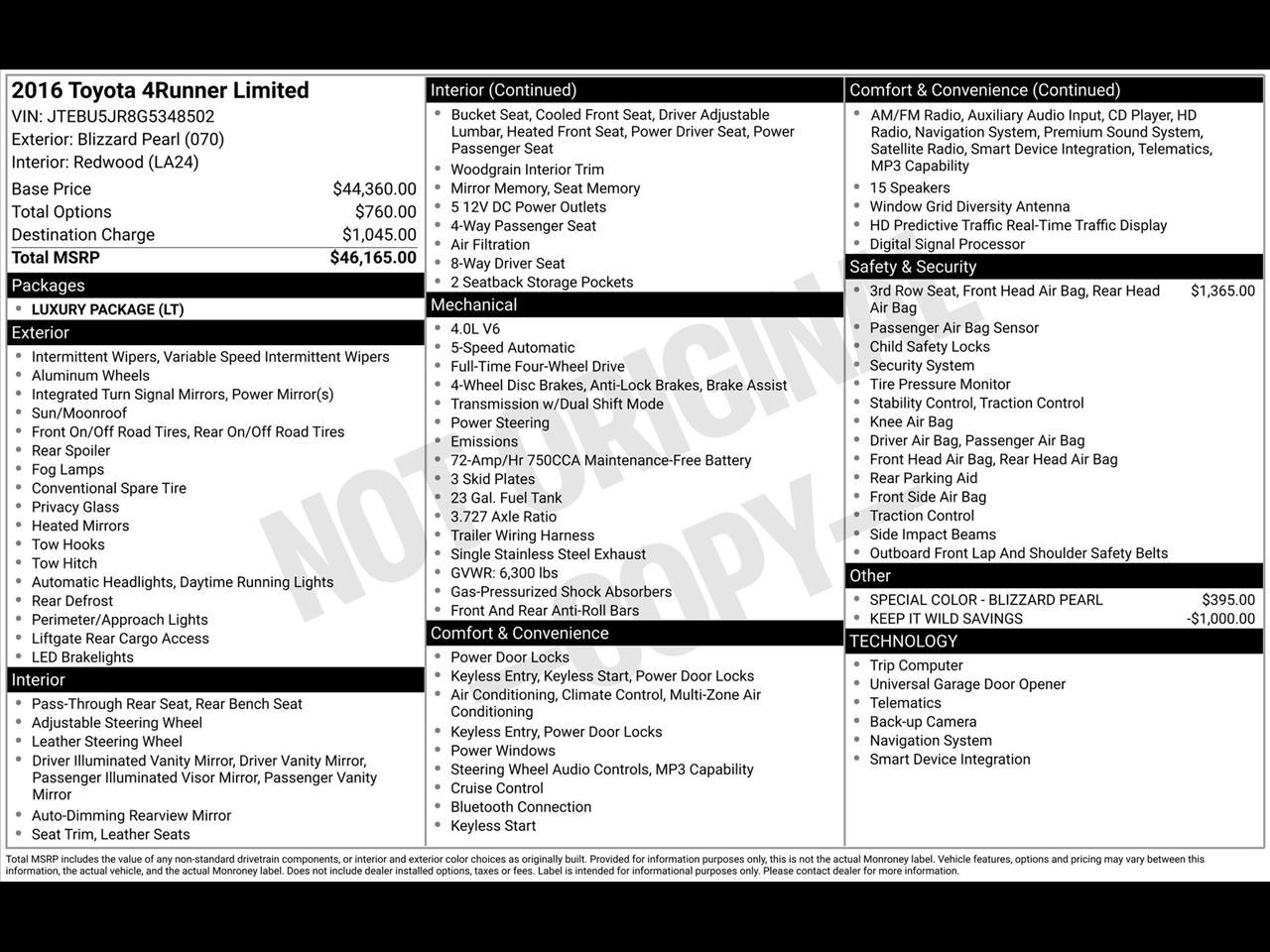 Toyota 4Runner Limited 4WD V6 2016