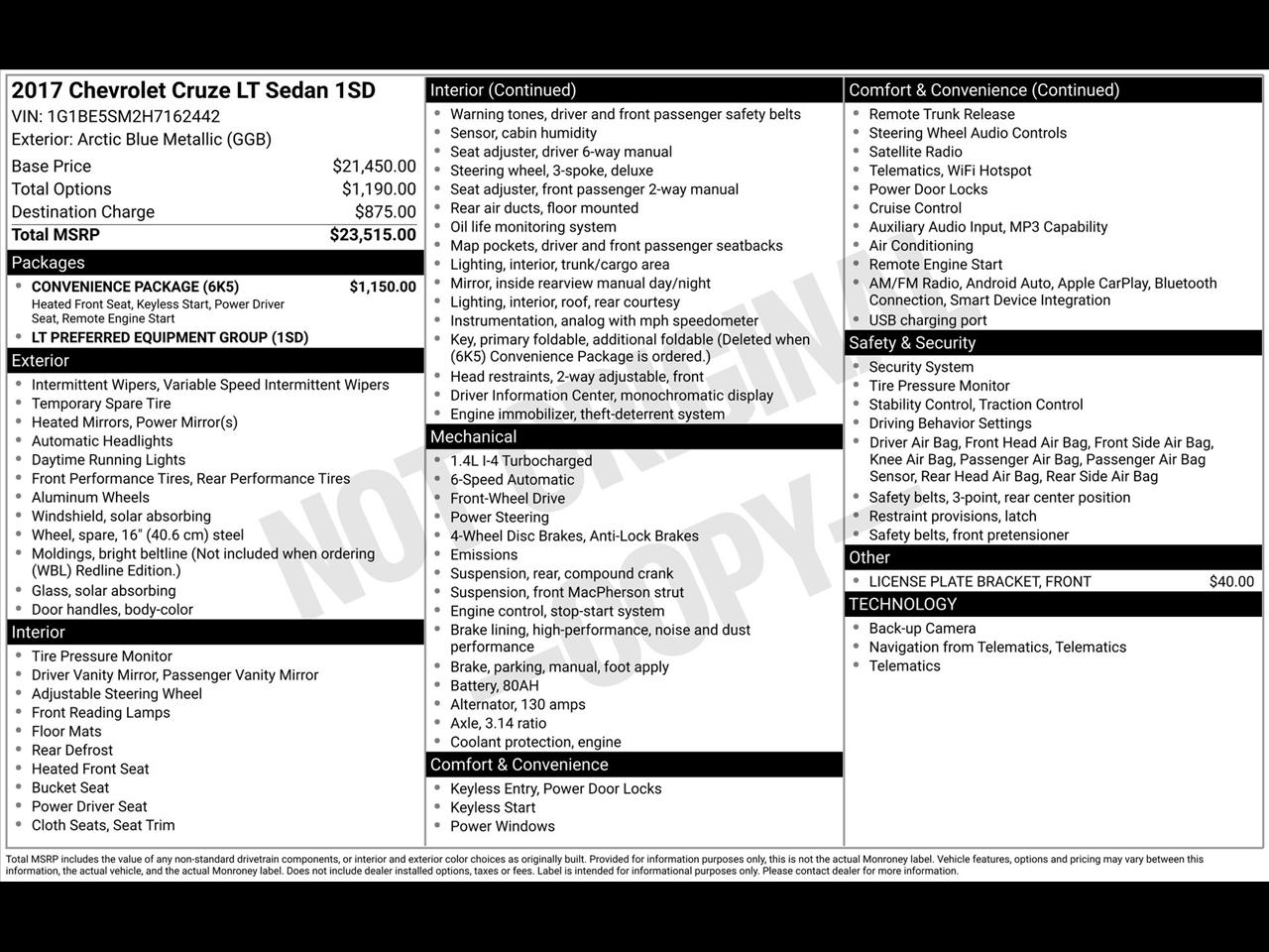Chevrolet Cruze LT Auto 2017