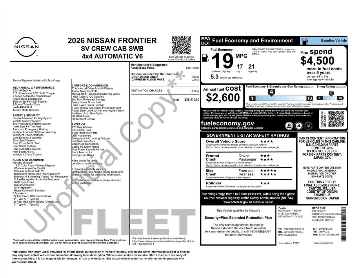 Nissan Frontier SV Crew Cab 4WD 2026