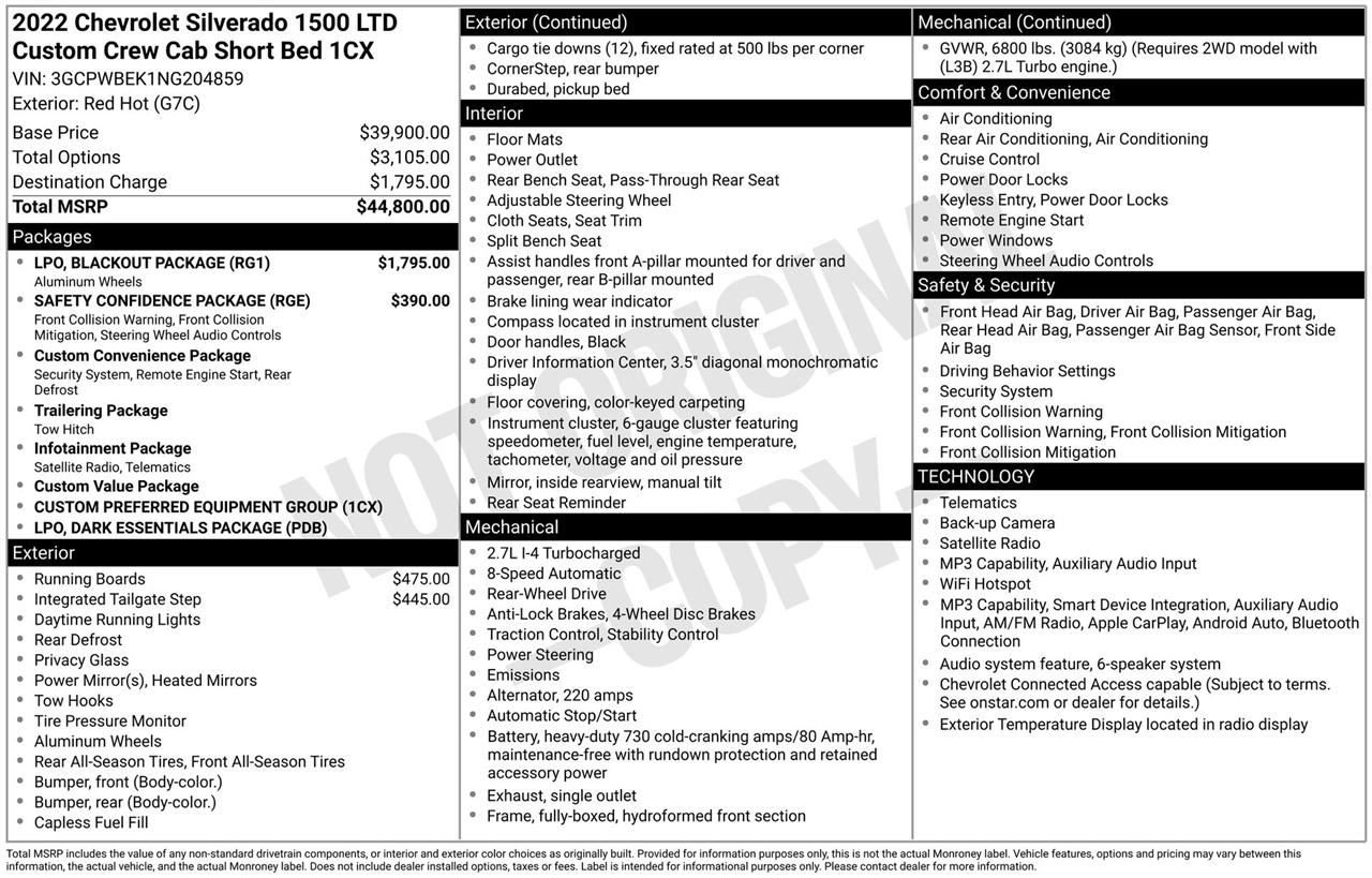 Chevrolet Silverado 1500 Limited Custom Crew Cab Short Box 2WD 2022