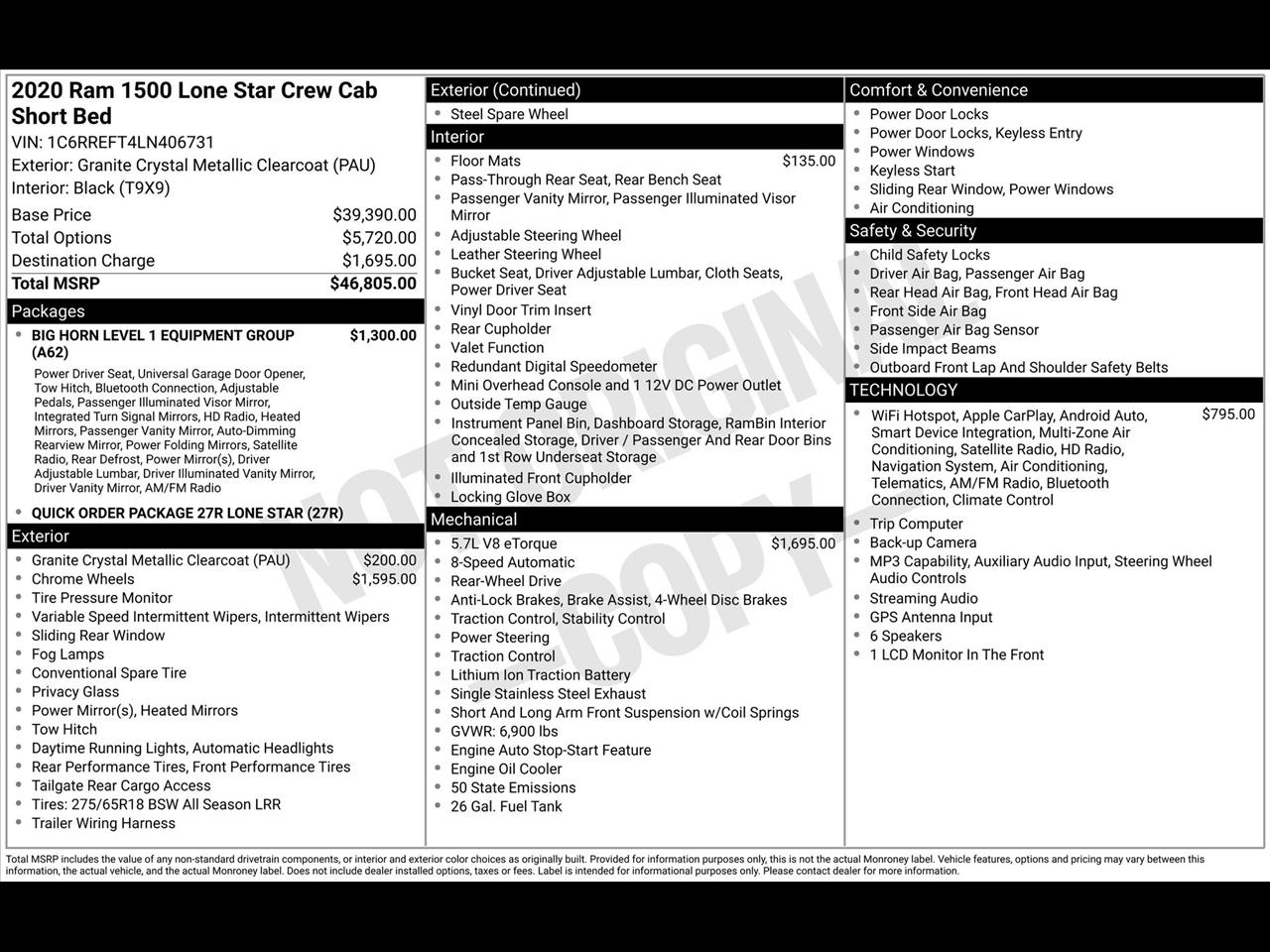RAM 1500 Big Horn Crew Cab SWB 2WD 2020