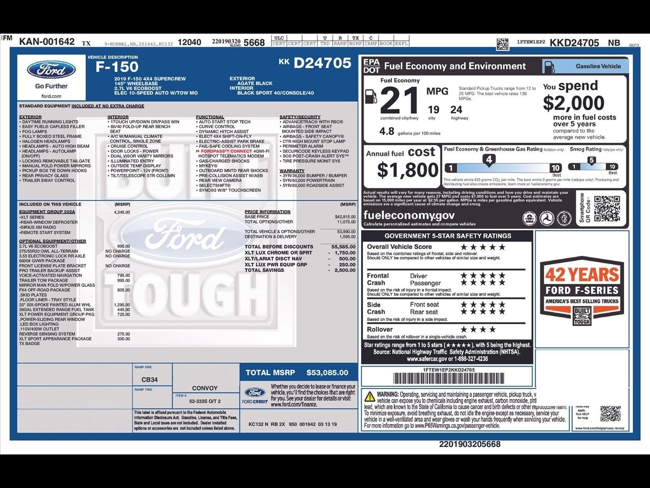 Ford F-150 XLT SuperCrew 6.5-ft. Bed 4WD 2019