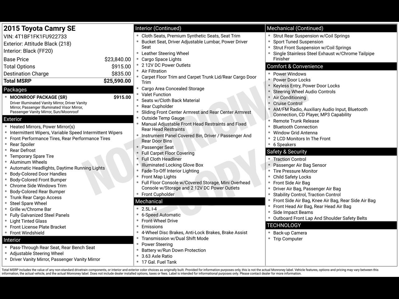 Toyota Camry SE 2015