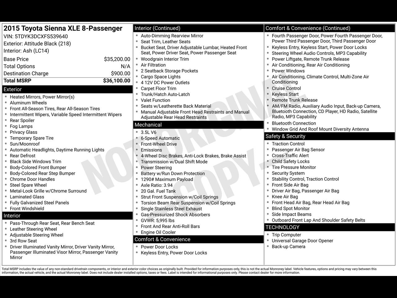 Toyota Sienna XLE FWD 8-Passenger V6 2015