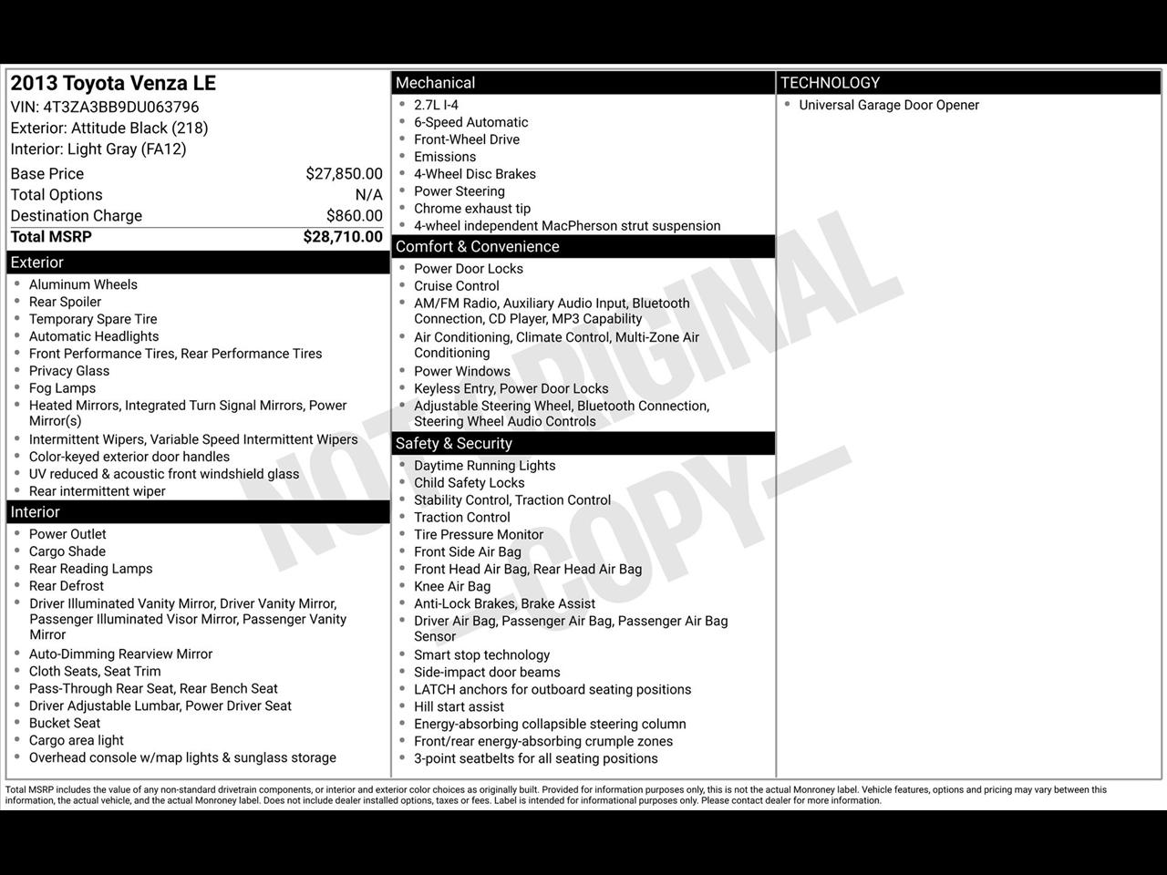 Toyota Venza LE I4 FWD 2013
