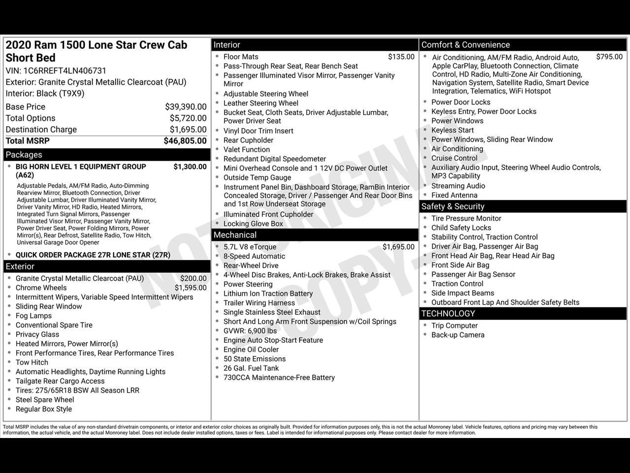 RAM 1500 Big Horn Crew Cab SWB 2WD 2020
