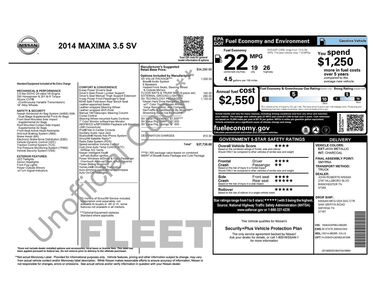 2014 Nissan Maxima SV