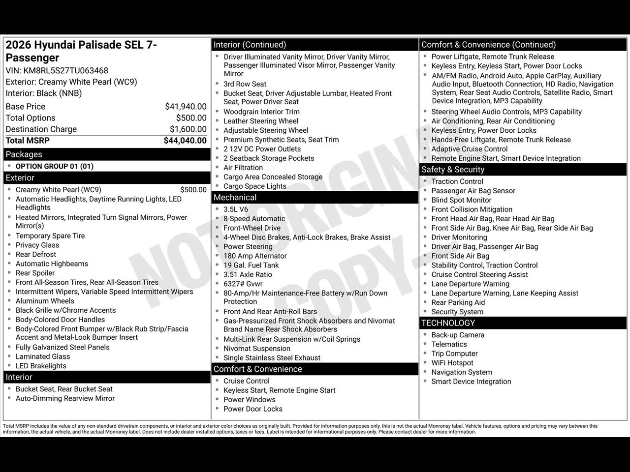 Hyundai Palisade SEL w/7 Passenger Seating 2026