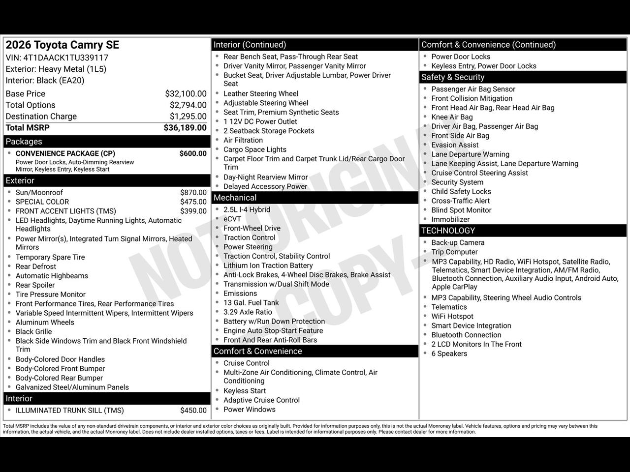 Toyota Camry Hybrid XLE 2026