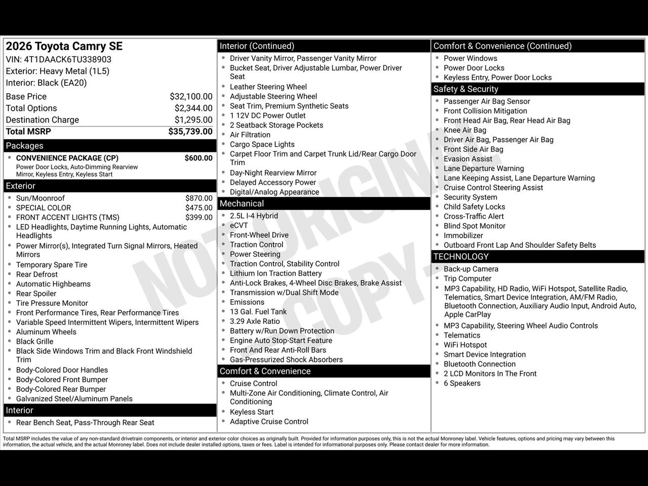 Toyota Camry Hybrid XLE 2026