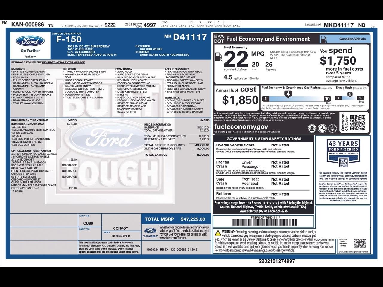 Ford F-150 XLT SuperCrew 6.5-ft. Bed 2WD 2021