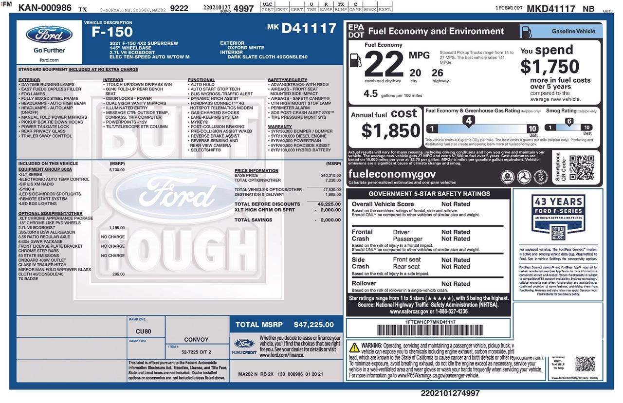 Ford F-150 XLT SuperCrew 6.5-ft. Bed 2WD 2021