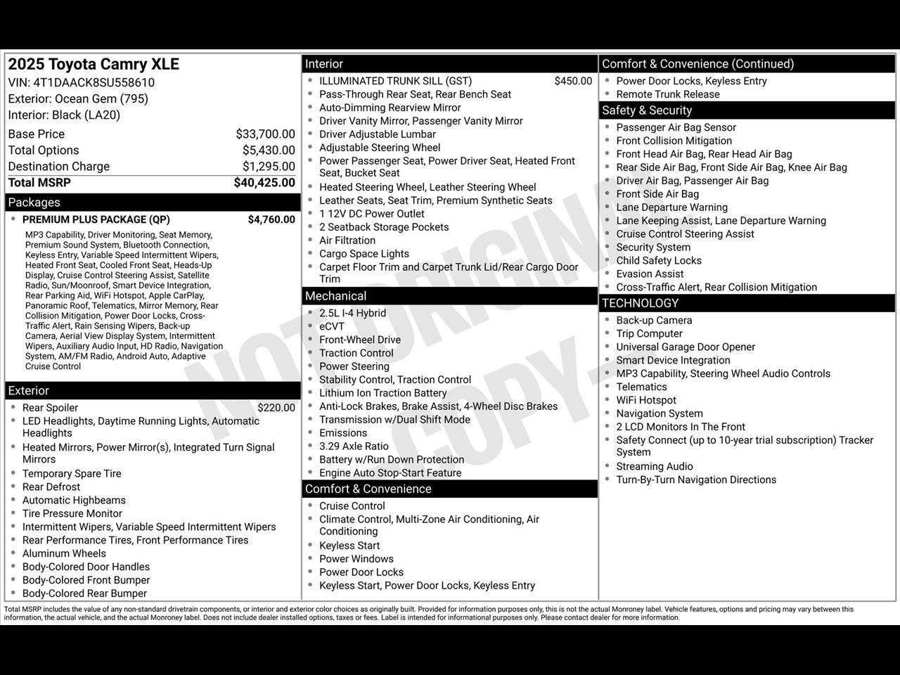 Toyota Camry Hybrid XLE 2025