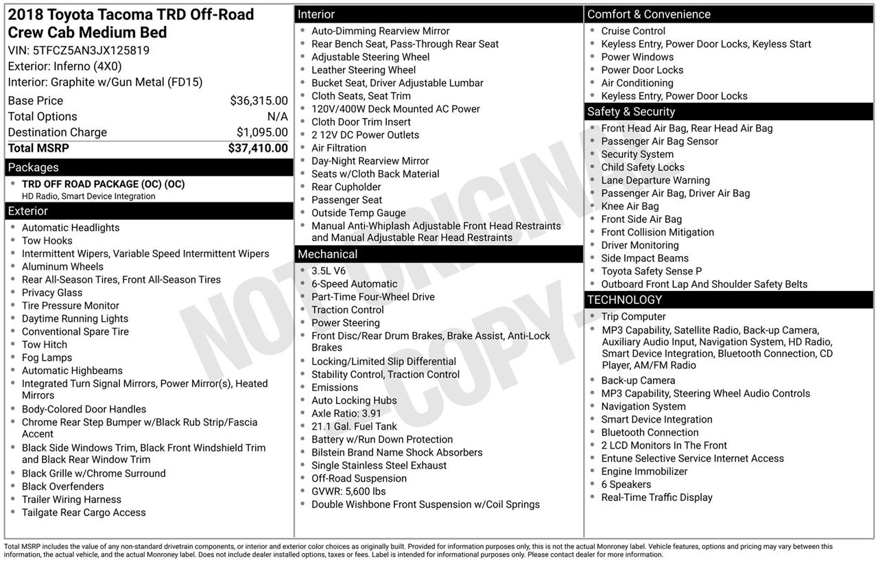 Toyota Tacoma SR5 Double Cab Long Bed V6 6AT 4WD 2018