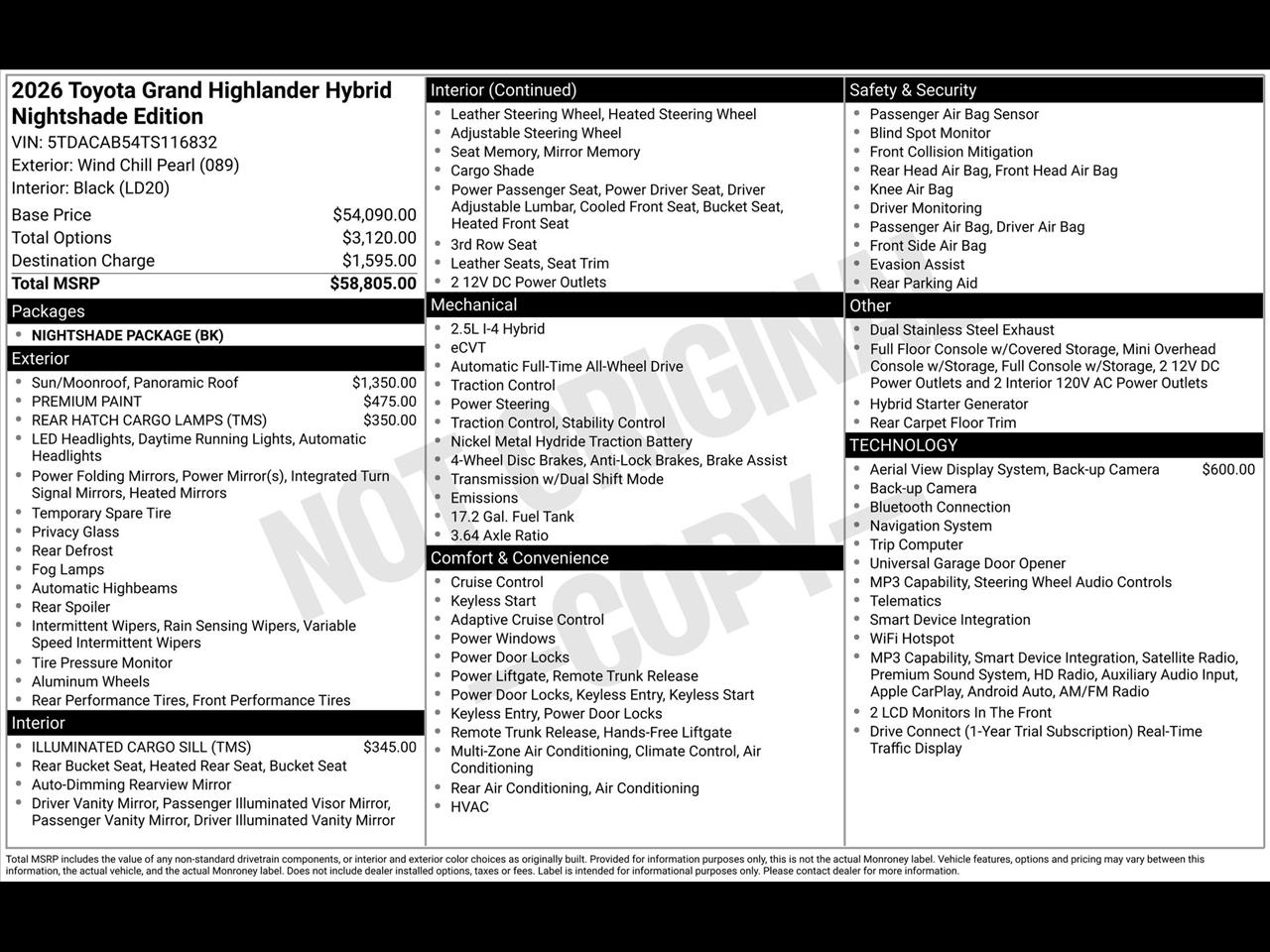 Toyota Grand Highlander Hybrid Nightshade AWD 2026