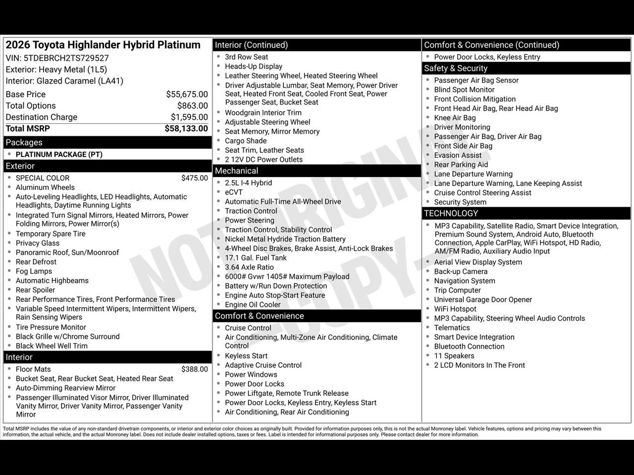 Toyota Highlander Hybrid Platinum AWD 2026