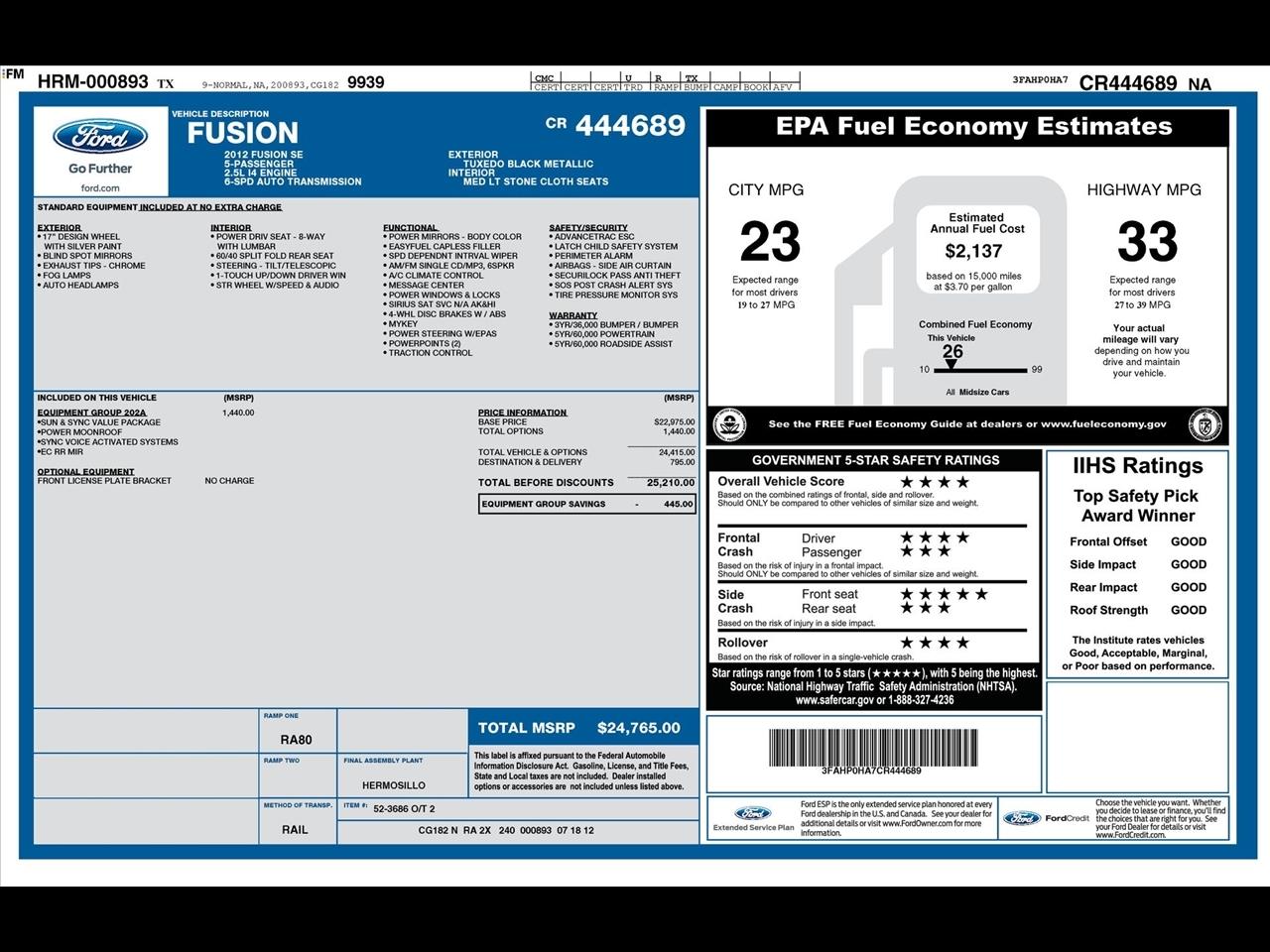 Ford Fusion SE 2012