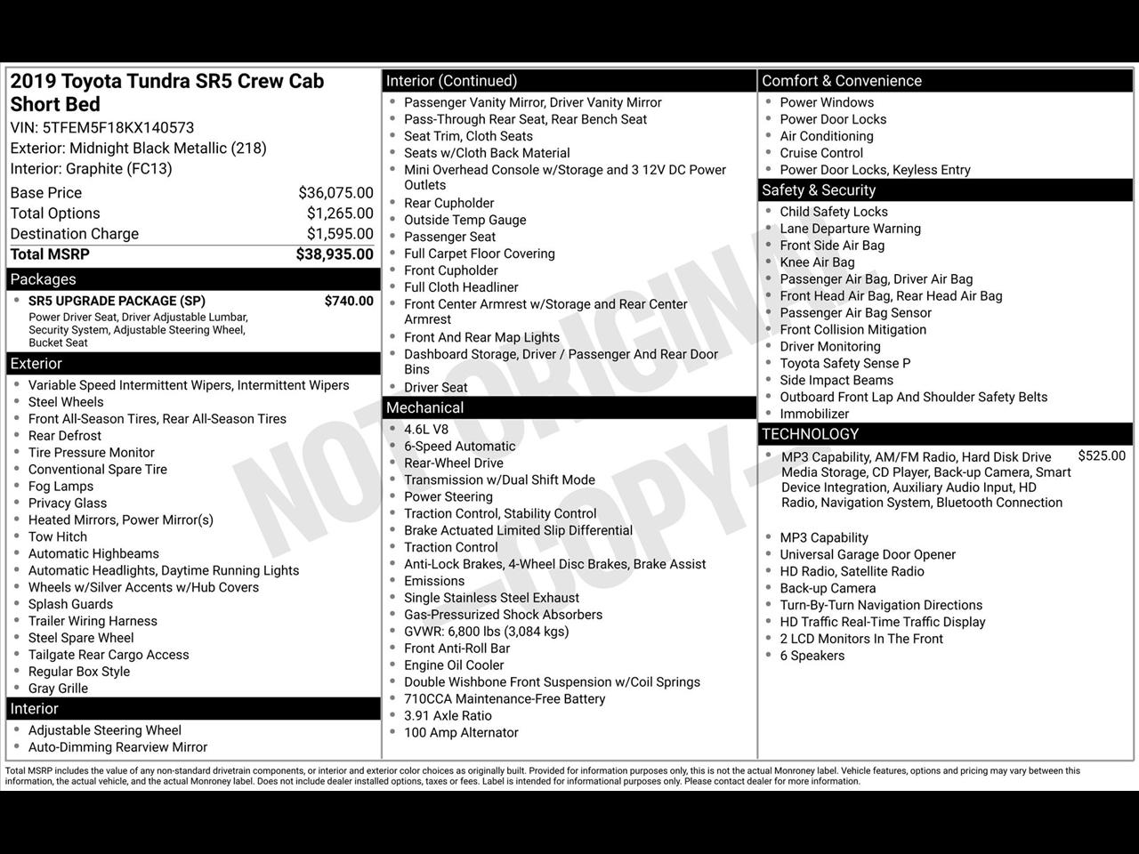 Toyota Tundra SR5 4.6L V8 CrewMax 2WD 2019